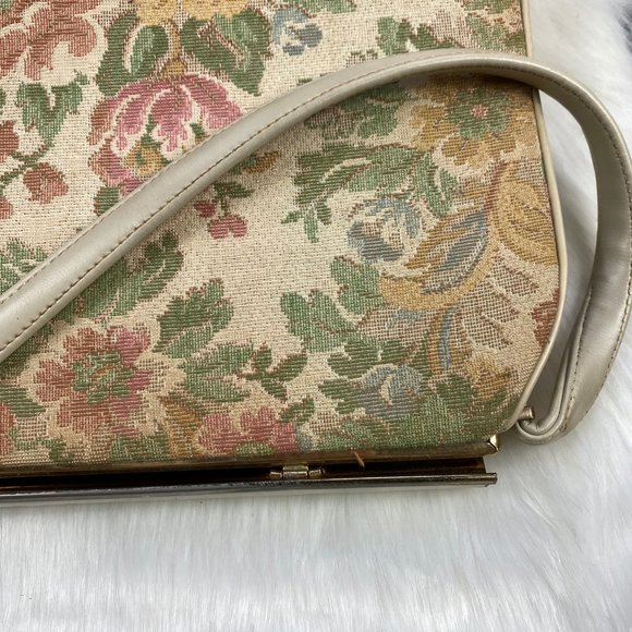 Vintage 50s L & M Cream Floral Tapestry Handbag - Picture 11 of 11